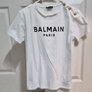 Balmain Women White Tee with Gold Accents